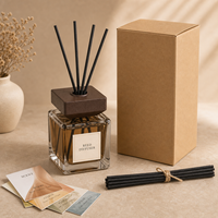 Diffuseur de parfum carré en verre Hailandi sans alcool, longue durée, sans flamme, aromathérapie, avec bouchon en bois et bâtonnets en rotin pour la maison et l'hôtel