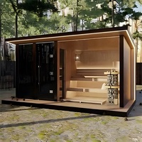 Pemasok Tiongkok ruang Sauna uap kayu Solid panorama luar ruangan Modern 8 orang uap basah merah Cedar Hemlock kontrol komputer