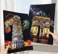 Peinture à gratter A3 Scène nocturne urbaine colorée, papier à gratter coloré, cadeau créatif fait main DIY pour adultes, hommes et femmes