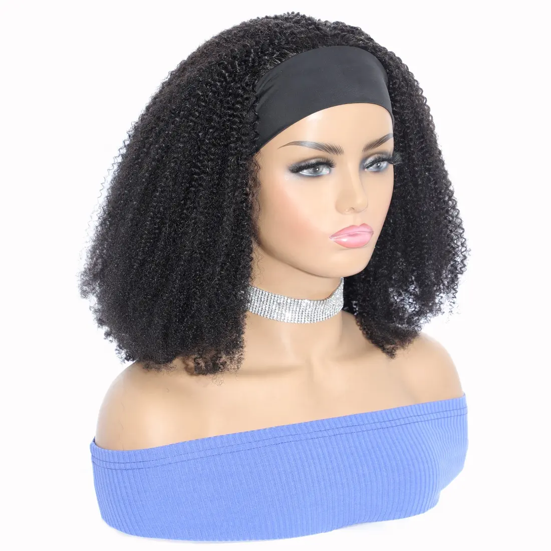 150% yoğunluk perulu Kinky kıvırcık kafa bandı İnsan saç peruk 10 "~ 40" mevcut fabrika kafa bandı insan saçı peruk siyah kadınlar için