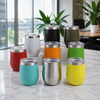 Gobelet isotherme en acier inoxydable de 12 oz en forme d'œuf, tasse à café sous vide à double paroi, mug à bière ou à vin avec couvercle