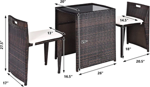 Moderno y Cómodo Juego de Jardín de Mimbre de 3 Piezas con Mesa Acolchada para Exteriores y 2 Sillas para Jardín, Terraza o Balcón - Product Image 4