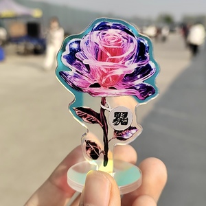 Customized Promotion Acrylic Crafts Souvenir Rose Flower Rainbow Acrylic Standee Plastic Anime Cartoon Standee for Parties Gift