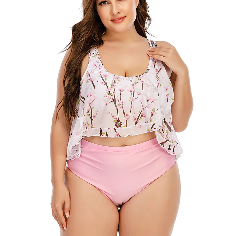 Mulheres De Cintura Alta Swimwear Pliado Biquíni 2024 Maiô Folha Impressão Biquíni Conjunto Pliado Biquini Tropical Beach Wear Plus Size XXL