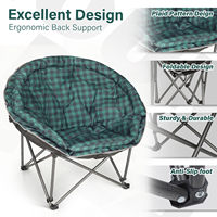 Chaise de camping ronde pliable XXL surdimensionnée, super confortable, rembourrée, chaises de camping Moon, chaises de jardin robustes pour adultes