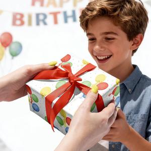 Papel de regalo con temática de globos para fiestas infantiles, estampado de globos en rojo, azul, amarillo y verde vibrantes, rollo de papel para envolver regalos de cumpleaños para niños y niñas - Product Image 3