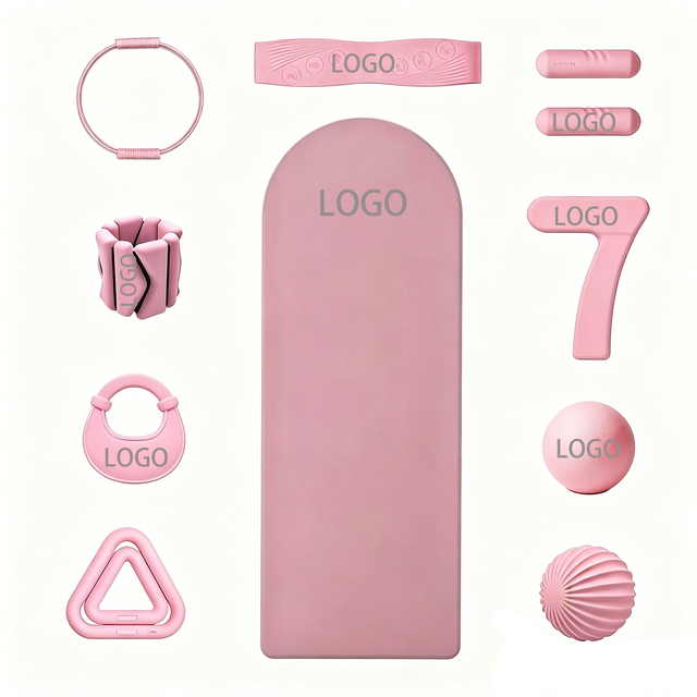 Custom Logo Pilates Set Silicone Ring Resistance Band Weighted Wristband Barbell Dumbbell Yoga Mat Ball Kit for Home Gym Fitness