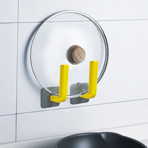 Wall Mounted Adhesive <b>Hooks</b> For <b>Kitchen</b> Lid Storage Yellow 13cm Punch Free - Product Image 1