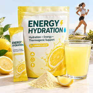 Poudre d'électrolytes hydratante au goût citron MitoBurn L-BAIBA CapsiMax avec eau <span class=keywords><strong>de</strong></span> coco pour l'entraînement, l'énergie et le métabolisme - Product Image 1