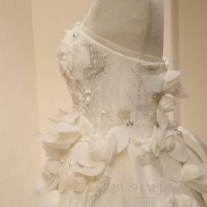 Robe de mariée de maternité personnalisable grande taille 2026, coupe A, longueur ras du sol, romantique, dos nu, <span class=keywords><strong>dentelle</strong></span>, fleurs tridimensionnelles - Product Image 5