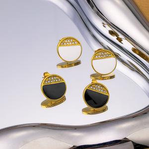 Fashion <b>Stud</b> <b>Earrings</b> Geometric Round <b>Black</b> White Zircon Inlay Bezel Setting Party Jewelry for Women - Product Image 2