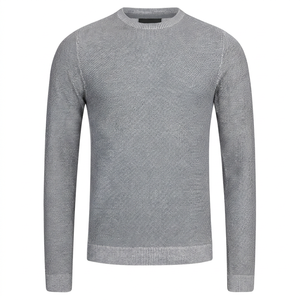 Pull en maille gris à col rond pour homme, coupe classique, couleur unie, décontracté, 100 % coton, anti-boulochage, 550 g, logo au dos, automne - Product Image 1