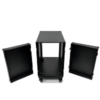 OEM All Black 16U Rack Mount Flight Case untuk Server Kurang dari 80cm dengan Roda Hitam 4 Inci dan Tutup Depan dan Belakang yang Dapat Disatukan