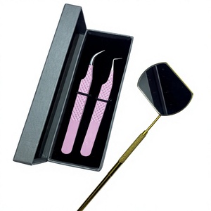 Pinzas para Pestañas de Acero Inoxidable de Alta Calidad en Forma de L de 90 Grados, Antimagnéticas, con Punta de Fibra para Volumen, Color Rosa Polvo - Product Image 4