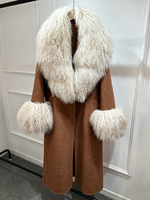 Manteau d'hiver de luxe Janveny pour femme, en laine double face, avec col et poignets en vraie fourrure de mouton de Mongolie, coupe oversize, mélange de laine, veste d'extérieur