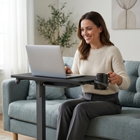 Support de table d'appoint portable électrique multifonction réglable en acier laminé à froid avec surface en bois pour ordinateur portable et tablette