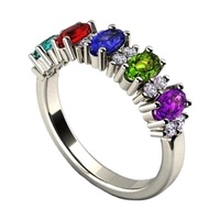Luxe 925 Argent Placage Muti Couleur Plein CZ Cristal Bagues Cinq Pierre Banquet Cubique Zircone Anneau Femmes