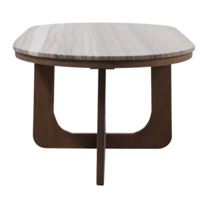 Tavolino da Caffè Minimalista Ovale con Piano in Marmo e Base in Legno, Arredamento per Soggiorno - Product Image 3