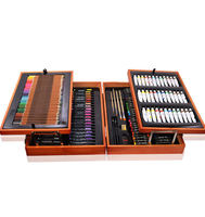 Coffret cadeau pour enfants de 174 pièces, outils de peinture non peints, ensemble de dessin, pinceaux à aquarelle, boîte en bois à double couche, ensemble artistique