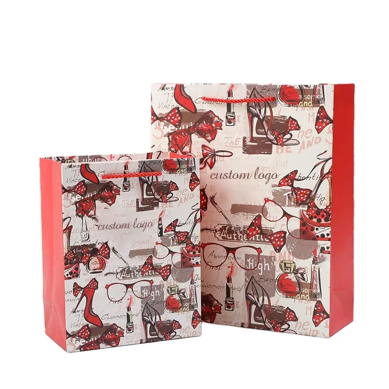 Bolsa de papel Atacado Colorido Impresso Cosméticos Beleza Embalagem Saco Perfume Reciclável Paper Shopping Bags