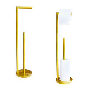 Organizador de pañuelos de baño, dispensador de toallas de papel doble, <span class=keywords><strong>portarrollos</strong></span> de papel higiénico de <span class=keywords><strong>pie</strong></span> de acero inoxidable dorado con almacenamiento - Product Image 4