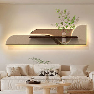 Peinture murale LED 3D en grès avec vase suspendu et plante verte simulée pour décoration de fond de canapé - Product Image 2