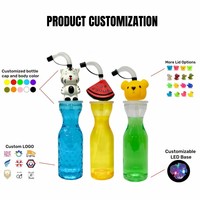 Gobelets à boisson LED en plastique jetables, hauts, personnalisés 3D, fantaisie, mignons, à thème dessin animé, animaux, fruits, licorne, pour fêtes, avec paille