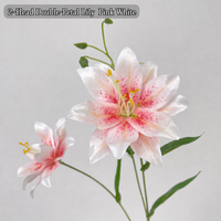 HGA Künstliche Doppel-Lilienblume Weiß Rosa Gelb Orange 2-Köpfiger Stoff-Lilienzweig Handgefertigt Realistisch Natürlich Heimdekoration