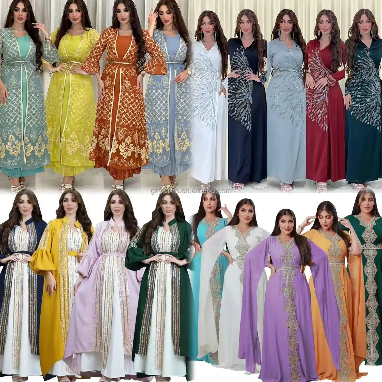 卸売アフリカ大シフォンドレス中東夏女性用ツーピースイスラムドレスアバヤ女性イスラムドレス