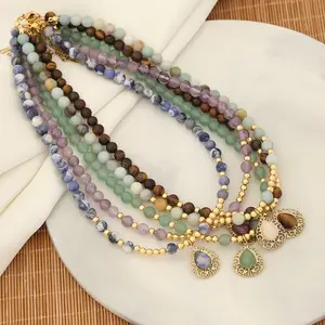 JOYFFO Natural Stone Beaded Necklace Collection Onyx Tiger Eye Amethyst Green Aventurine Freshwater Pearl Necklace for women