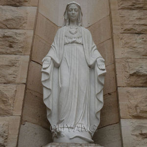 Statue de la Vierge Marie en marbre blanc grandeur nature, sculpture religieuse pour l'église, décoration de <span class=keywords><strong>jardin</strong></span> et d'extérieur - Product Image 5
