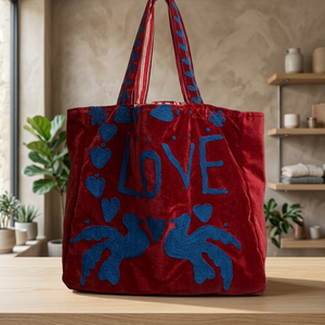 Bolso Tote de Terciopelo Bordado Suzani Hecho a Mano al por Mayor, Bolso de Hombro Casual con Estampado de Pájaros del Amor de Lujo, Bolsos de Compras Ecológicos - Product Image 4