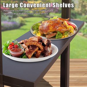 Gazebo de jardin avec toit rigide 8x5 pieds, gazebo de barbecue extérieur avec <span class=keywords><strong>2</strong></span> étagères latérales et crochet de plafond, auvent de barbecue en métal - Product Image 5