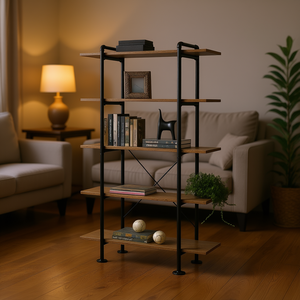 Bibliothèque rustique en chêne à 5 étagères, meuble de salon autoportant durable au design moderne, idéal pour le bureau à domicile - Product Image 2