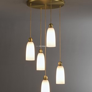 Lustre LED en albâtre, suspension <span class=keywords><strong>de</strong></span> luxe en laiton et marbre, lampe suspendue moderne en <span class=keywords><strong>cascade</strong></span> pour escalier, éclairage personnalisé pour plafond <span class=keywords><strong>de</strong></span> hall d'entrée - Product Image 4