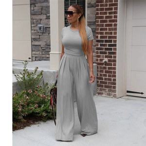 Nuovo abbigliamento da donna Casual <span class=keywords><strong>a</strong></span> maniche corte Top <span class=keywords><strong>a</strong></span> due pezzi completo completo pantaloni lunghi Plus Size solido 2 pezzi pantaloni da donna - Product Image 4