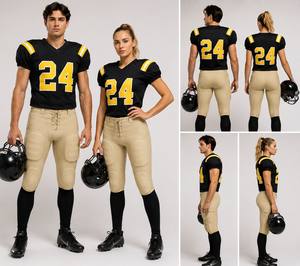 Uniforme de Fútbol Americano para Hombre, Jersey Negro con Número 24 Amarillo, Pantalones Acolchados Color Bronceado, Cuello en V, Manga Corta, Impresión Sublimada, Transpirable - Product Image 5