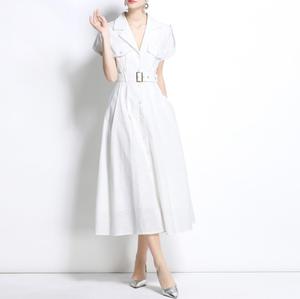 Droma en stock 2025 Nouveau design Vintage à manches courtes pour femmes Robes décontractées slim à la mode pour femmes Vêtements pour femmes Robe chemise noire - Product Image 4