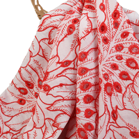 Tissu en coton bleu sarcelle de qualité supérieure, brodé en 3D – Matière à motif floral végétal vibrant pour vêtements et décoration intérieure