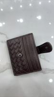 Dompet Kartu Wanita Minimalis Desainer Kulit PU Hitam dengan Kancing Penutup, Dompet Kartu Kredit Wanita Mewah Anyaman Tangan