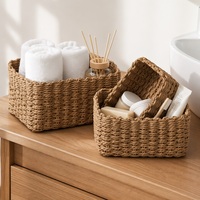 Panier de rangement tressé rustique CF en corde de papier naturelle, ensemble de 3 paniers de rangement Cesto Organizador (grands, moyens et petits) pour salle de bain