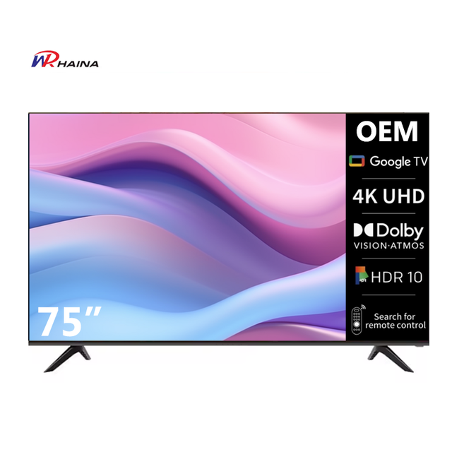 HAINA Supplier 75 Inch 4K QLED Smart TV Frameless Television with Google Assistant Voice Control