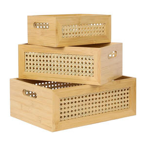 Caixa de armazenamento de vime com moldura de bambu natural, caixa de armazenamento de vime com alça, gaveta e escritório, decoração de mesa, armário de lavanderia, caixa de prateleira - Product Image 1