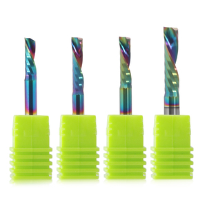 Fresa de carburo sólido de un solo filo con corte descendente y recubrimiento DLC Rainbow para router CNC, para corte de acrílico, PVC, aluminio y madera - Product Image 1