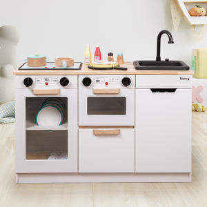 Conjunto de Brinquedos de Cozinha de Madeira Estilo Coreano com Mini Frigorífico Fogão Panelas Brincadeira de Faz de Conta Decoração de Casa para Diversão de Role Play Infantil - Product Image 3