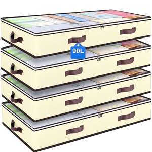 Paquete de 4 Cajas de Almacenamiento Debajo de la Cama para Ropa, Mantas, Ropa de Invierno y Zapatos - Contenedores de Almacenamiento Debajo de la Cama con Asas - Product Image 1