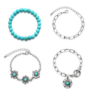 the United States new combination <b>bracelet</b> retro personality round turquoise embellishment 4-piece <b>set</b> <b>bracelet</b> wholesale - Product Image 5