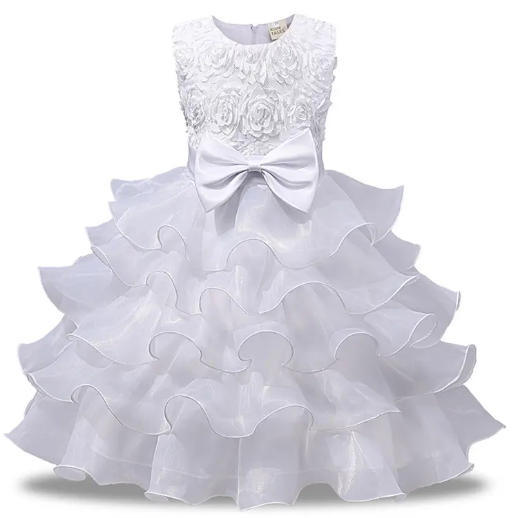 Bebek kız giyim çocuk çocuk doğum günü düğün prenses uzun elbise beyaz parti elbise çocuk