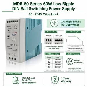 Alimentatore Industriale <span class=keywords><strong>OKEY</strong></span> Serie MDR-60 60W per Guida DIN, Alta Efficienza, 5V 12V 24V 48V AC-DC SMPS, Certificato CE, Garanzia 2 Anni - Product Image 4