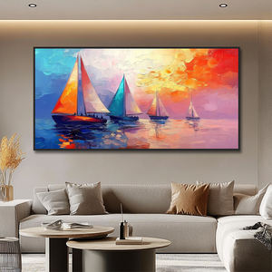 <span class=keywords><strong>Peinture</strong></span> à l'huile abstraite moderne faite à la main, paysage marin, bateaux, art mural 3D, décoration - Product Image 4